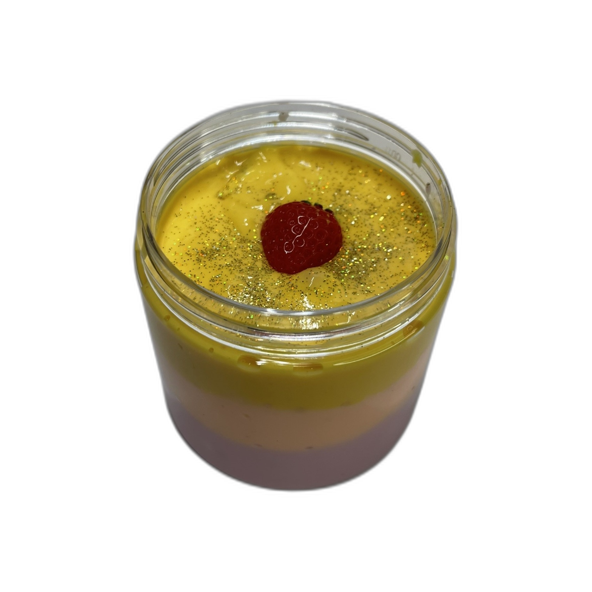 Strawberry Sunset layered slime with strawberry charm